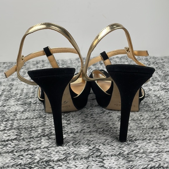 KATE SPADE ♠️ Black Gold Rosie Sandals Heels 8 - Picture 7 of 16